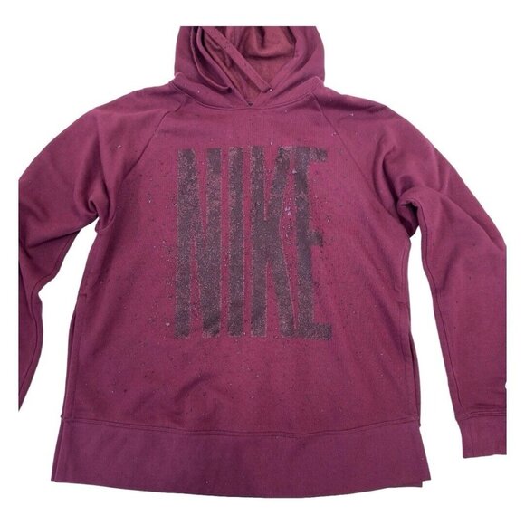 Nike Dri-Fit Pullover Hoodie  Women XS Maroon Oversize Glitter Logo Sides Slits - Picture 10 of 13